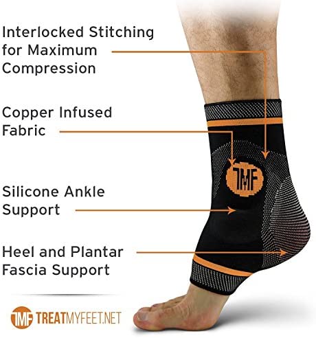 Compression Ankle Brace with Silicone Ankle Support and Copper - Plantar Fasciitis Brace for Foot Pain & Achilles Tendonitis Relief - Ankle Brace for Women & Men - Medium Size