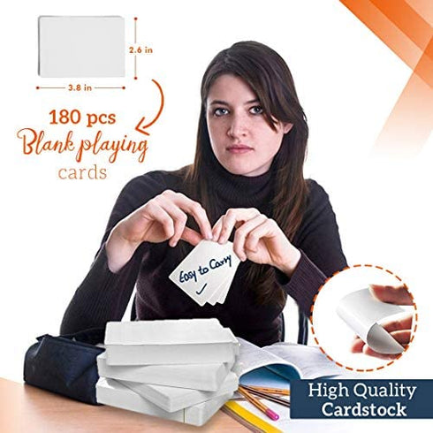 Blank Playing Cards to Write On 180-Piece Deck - White Blank Flash Cards for DIY Projects - Printable Flashcards for Tarot, Memory Game, ABC Learning - Matte Finish Poker Size Card Set for Board Games