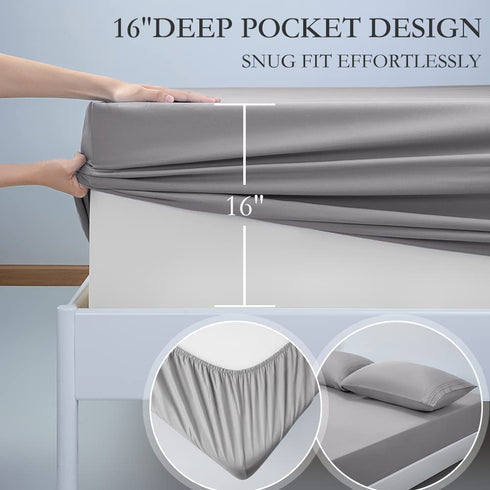LIANLAM Full Bed Sheets Set - Super Soft Brushed Microfiber 1800 Thread Count - Breathable Luxury Egyptian Sheets 16-Inch Deep Pocket - Wrinkle and Hypoallergenic-4 Piece(Full, Grey)