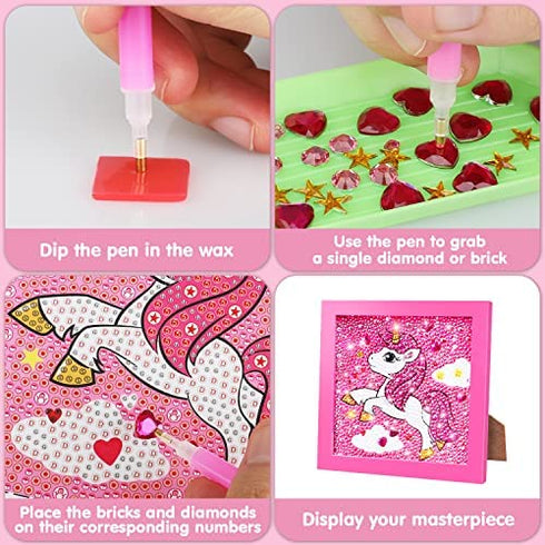 TOY Life 5D Diamond Painting for Kids with Wooden Frame - Diamond Arts and Crafts for Kids Ages 6 - 8 - 10 - 12 - Gem Painting Kit - Unicorn Diamond Painting Kits for Kids, Boys, Girls (Unicorn)