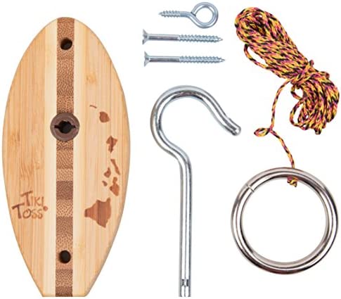 Tiki Toss Hook and Ring Toss Game for Adults & Kids - Surfboard Edition - Short Board with String and Hooks to Play Indoor and Outdoor Games
