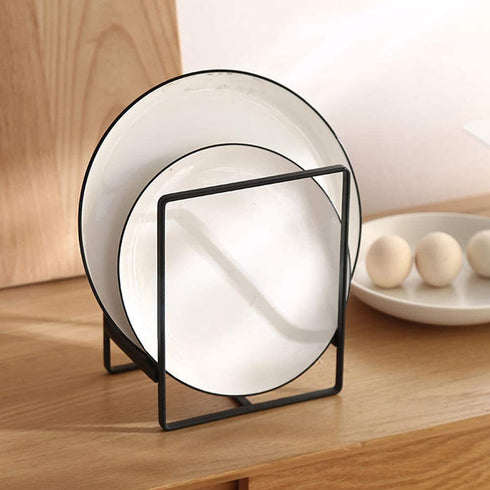 2PCS Plate Holders Organizer, Metal Dish Storage Dying Display Rack for Cabinet, Counter and Cupboard - Black