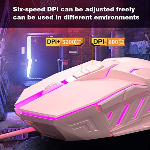 MageGee G10 Gaming Mouse Wired, 7 Colors Breathing LED Backlit Gaming Mouse, 6 Adjustable DPI (up to 3200 DPI), Ergonomic Optical Computer Mouse with 7 Buttons for Windows PC Gamers