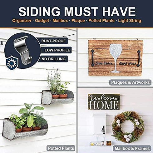 Booda Brand Vinyl Siding Hooks (50 Pack), Heavy Duty Stainless Steel Vinyl Siding Hangers, Low Profile No Hole Siding Clips for Hanging Lights Wreath Decorations Outdoor