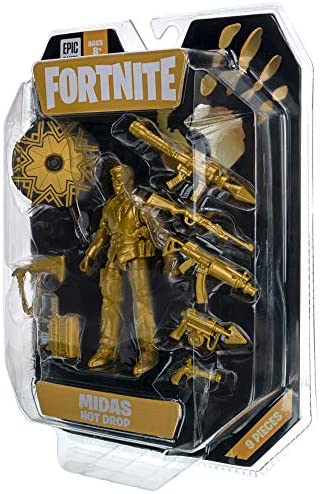 Fortnite Hot Drop1 Figure Pack, with 4-inch Midas-Gold Figure, Harvesting Tool, Umbrella, Back Bling, and Weapons