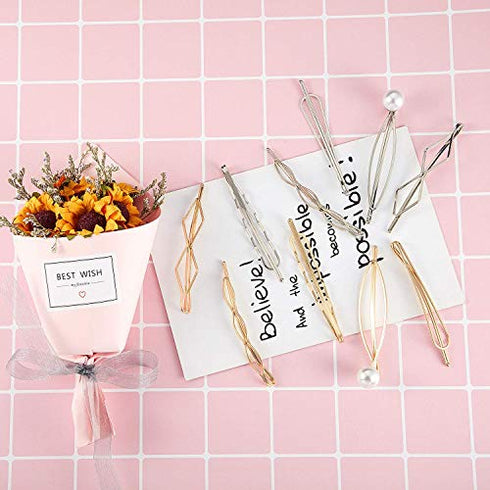 10 Pieces Bobby Pin Hair Pin Geometric Metal Hair Clip Hair Barrettes for Women Girl Minimalist Hair Decorative Wedding Dainty Accessories Headwear (Gold, Silver)