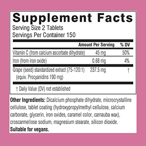 Swisse Grape Seed Extract Capsules Antioxidant Herbal Supplement | Grapeseed Polyphenols + Antioxidant Vitamin C | Promotes Skin Health & Collagen Production | 300 Tablets