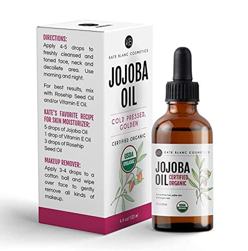 Kate Blanc Cosmetics Jojoba Oil for Hair Growth, Skin, & Face (2oz) Jojoba Oil Organic Facial Oil for Gua Sha Massage. 100% Pure & Natural Organic Hair Oil. Moisturize Nails, Ear, Scalps, Cuticles
