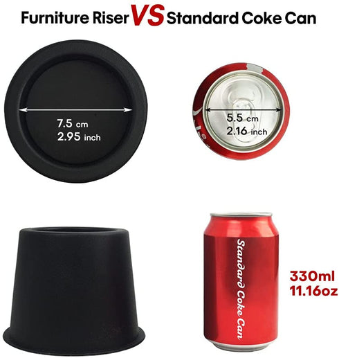 Round 4 Inch Bed Risers, Lifts Height of 3.35 inch Heavy Duty Set of 4 Pack Table Risers, Furniture Risers Great Under Bed Storage Black, elevador de cama de 4 pulgadas, mejorar el elevador de muebles
