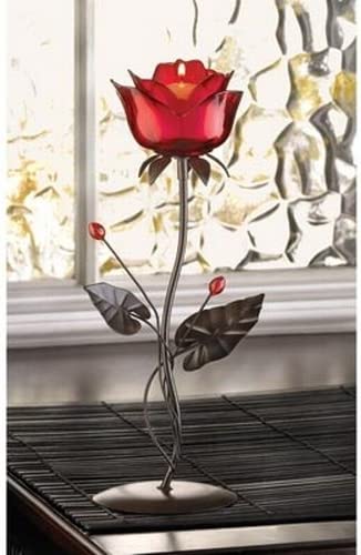 Gifts & Decor Home Locomotion 10013920 Romantic Rose Votive Holder, 5" x 4.12" x 12.5", Red and Black