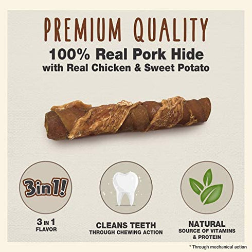 Cadet Gourmet Triple Chews Pork Hide Twists Chicken & Sweet Potato 6 Count