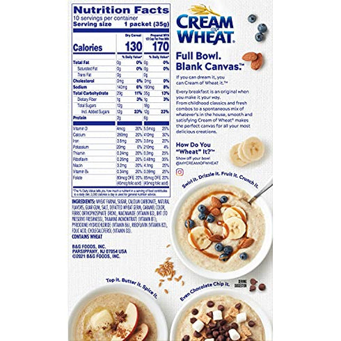 Cream of Wheat Instant Hot Cereal, Bananas and Cream, 1.23 Ounce, 10 Packets
