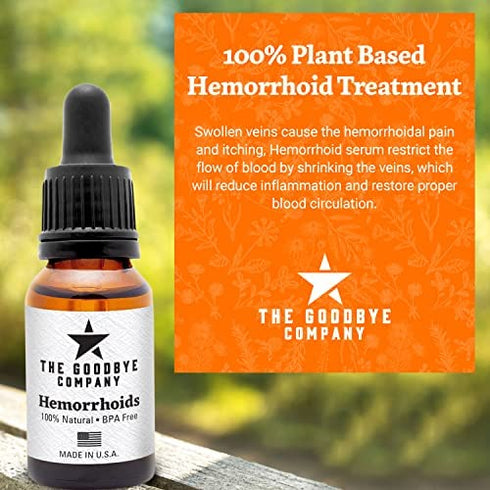 Goodbye Hemorrhoids Natural Vegan Hemorrhoid Healing Serum, Cream to Shrink Hemorrhoids - Hemorrhoid Treatment Made in USA, Hemorrhoid Shrinking Treatment (15 ml)
