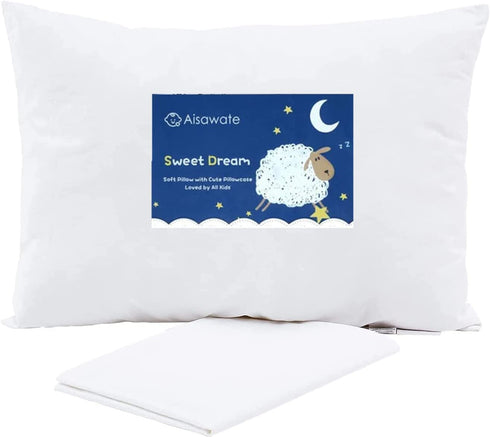 Aisawate Toddler Pillow with Pillowcase - Soft Organic Cotton Bed Pillows for Sleeping - 13X18 Small Kids Pillow for Travel, Crib, Bed Set- White Pillows - Machine and Hypoallergenic