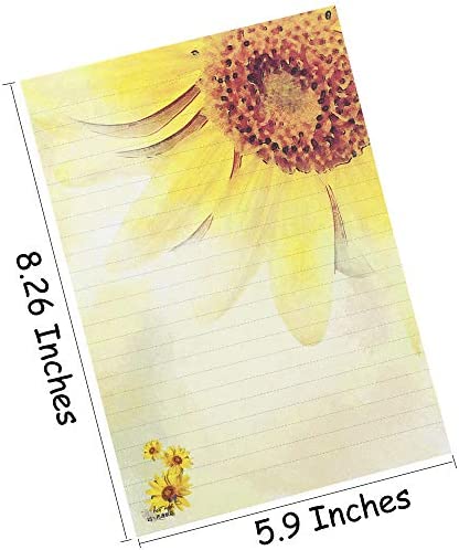 Bolbove 64 Pcs Sunflower Lovely Plant Elegant Letter Writing Stationery Paper Lined Sheets
