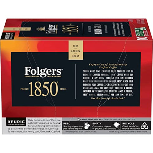 1850 by Folgers Black Gold Dark Roast Coffee, 10 Keurig K-Cup Pods