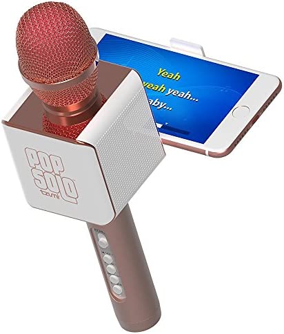 PopSolo by tzumi – Professional Bluetooth Karaoke Microphone and Voice Mixer with Smartphone Holder – Great for Kids and Parties – Rose Gold