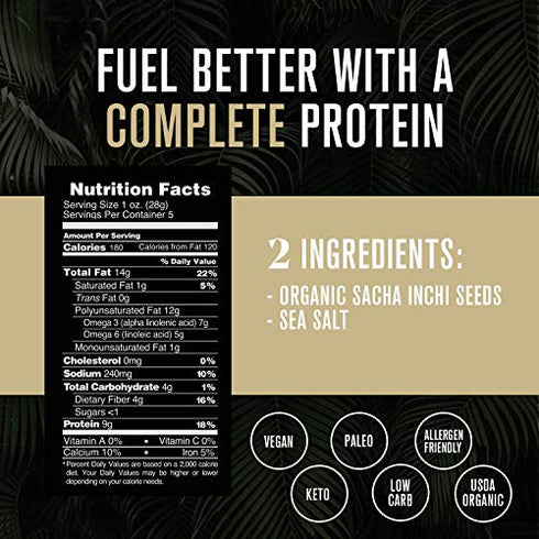 Starseed Sacha Inchi Seeds - Organic Protein Snack With Omega 3 and Fiber - Vegan Gluten Free Paleo and Keto Snacks - 4.9oz Bag, 5 Servings - Roasted Sea Salt