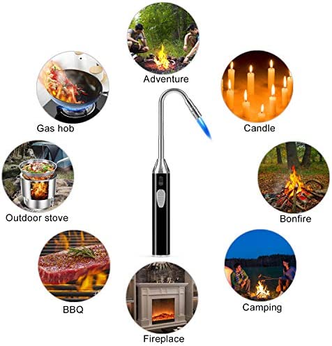 Butane Lighter Long Lighter Refillable Lighter for Grill BBQ Gas Fireplace Fire, Black(Butane Not Included)