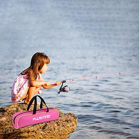 PLUSINNO Kids Fishing Pole, Portable Telescopic Fishing Rod and Reel Combo Kit - with Spinning Fishing Reel Tackle Box for Boys, Girls, Youth