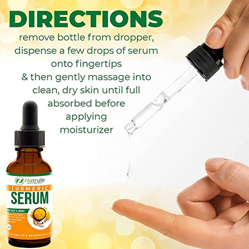 Natrulo Turmeric Serum for Face & Body - All Natural Turmeric Skin Brightening Serum - Cleanses Skin, Fights Acne, Evens Tone, Heals Scars - Pure Handcrafted Skincare Made in the USA