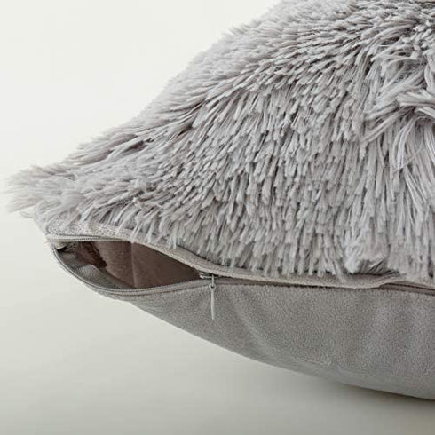 Reafort Luxury Long Hair, PV Fur, Faux Fur Body Pillow Cover/Case 21"x54" with Hidden Zipper Closure (Grey, 21"X54" Pillow Cover)