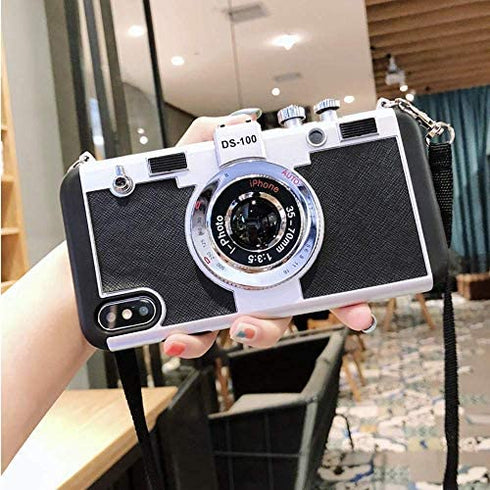 Awsaccy Emily in Paris Phone Case iPhone XR Camera Case Vintage Cover Cute 3D Cool Unique Camera Design Case PC Silicone Cover with Removable Neck Strap Lanyard for Girls Women Black