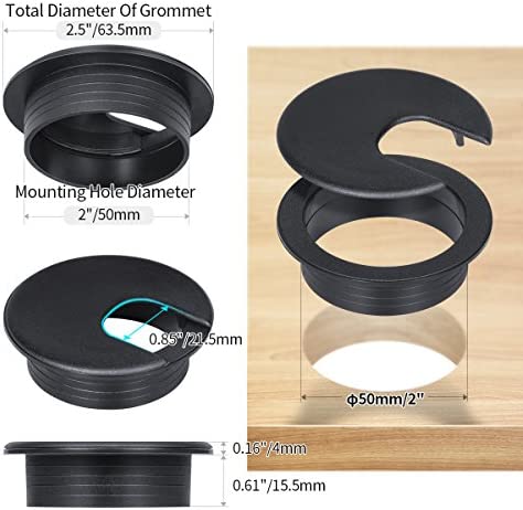 Desk Grommet 2 Inch, Plastic Desk Cord Cable Hole Cover Grommet - 10 Packs, Black