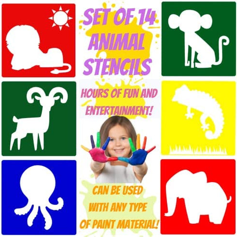 Stencils for Kids Animal Stencils for Kids Large Stencils for Kids Ages 4-8 Shape Stencils Kit Large Stencils for Painting Drawing Stencils Kids Stencils Art Stencils Plastic (14 Pack, 8"" by 8")