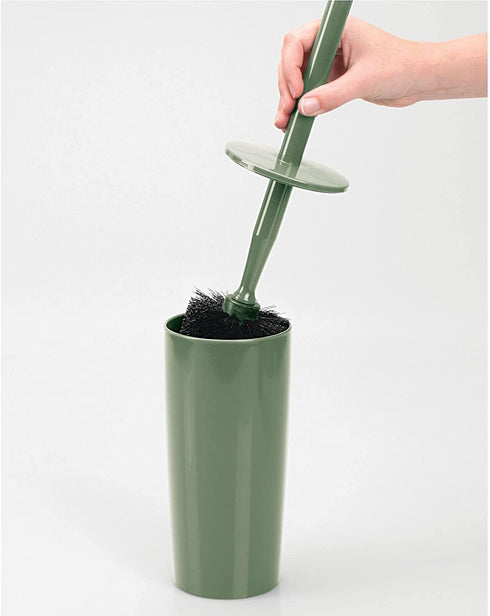 mDesign Slim Compact Modern Plastic Toilet Bowl Brush and Holder for Bathroom Storage - Sturdy, Deep Cleaning - Olive Green