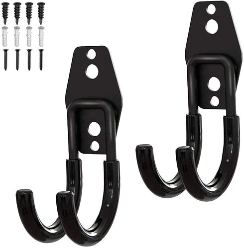 Garage Storage Utility Hooks, Wall Mount Hanging Hooks, Steel U-Hooks Tool Organizer Holder, 2-Pack (Black, Type-1)