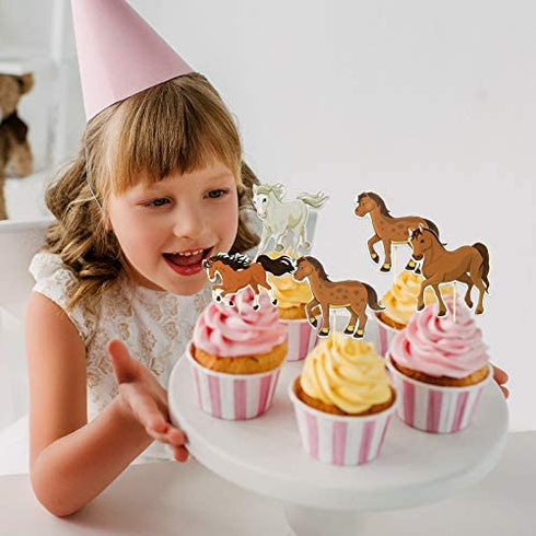48 Pieces Horse Cupcake Toppers Horse Racing Cake Toppers Equestrian Themed Birthday Party Decorations for Birthday Party Cake Decorations