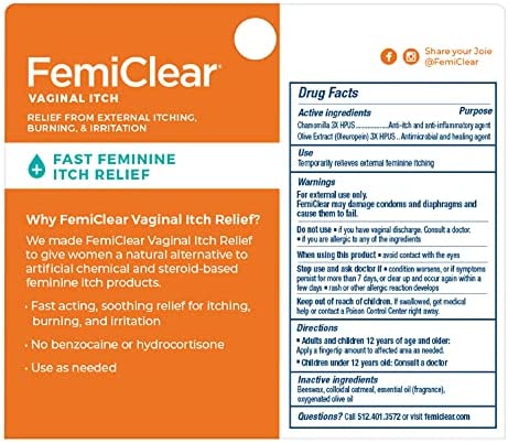FemiClear Vaginal Itch Relief | Effective Organic Ingredients | External Itch Relief Ointment | Feminine Hygiene Products | Vaginal Health Cream| Relieves Dryness| Feminine Products - 0.85 Oz