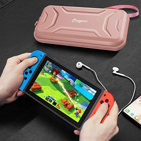 Supgear Carry Case Compatible with Nintendo Switch, Protective Hard Portable Travel Carry Case Shell Pouch for Nintendo Switch Console & Accessories with 20 Game Cartridges (Rose Gold)