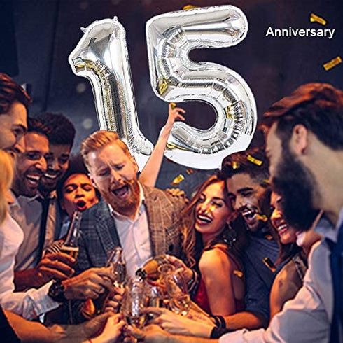 2pcs 40 Inch Number Balloon Foil Balloons Number 15 Jumbo Giant Balloons Prom Balloon Mylar Huge Number Balloon for Birthday Party Decoration Wedding Anniversary, XXXL Silver 15 Number Balloon