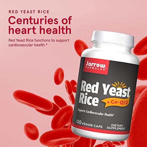 Jarrow Formulas Red Yeast Rice - Includes 100 mg Co-Q10 Per Serving - Heart, Cardiovascular Health, Dietary Supplement - 120 Veggie Caps - 60 Servings