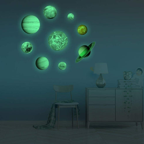 LiveGallery 9pcs Removable Glow in The Dark Planet Wall Stickers Sun Earth and so on Glowing Planets Wall Decals Peel Stick Art Decor for Walls Ceiling Kids Bedroom Living Room Nursery Girls and Boys