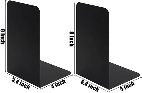 SONNLYH Black Metal Bookends, 4 Pairs Book Ends for Shelves, Book Holders for Family, Office and School, Heavy Duty Book End, 8 x 5.4 x 4 Inch