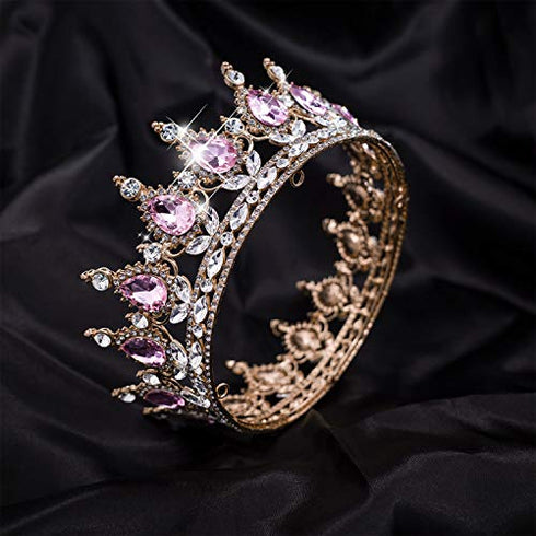 LOSOPHY Tiaras and Crowns for Women,Birthday Crown Cake Topper Crystal Golds Crown Match for Prom Queen Princess Crown for Costume Headband,Tiara for Women Wedding Bridal Crown and Party Tiara.Pink