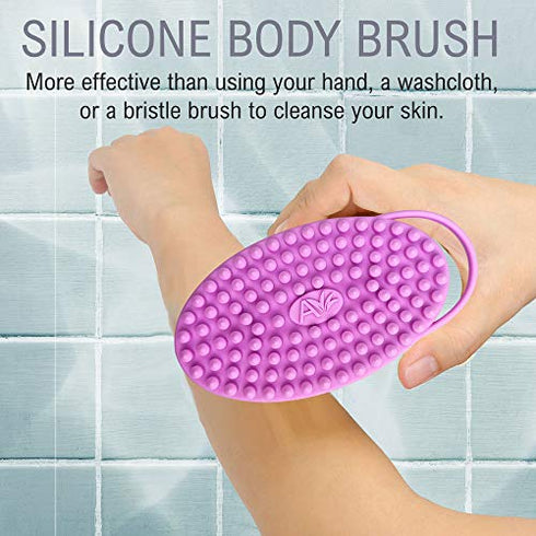 Avilana Exfoliating Silicone Body Scrubber Easy to Clean, Lathers Well, Long Lasting, And More Hygienic Than Traditional Loofah (Blue)