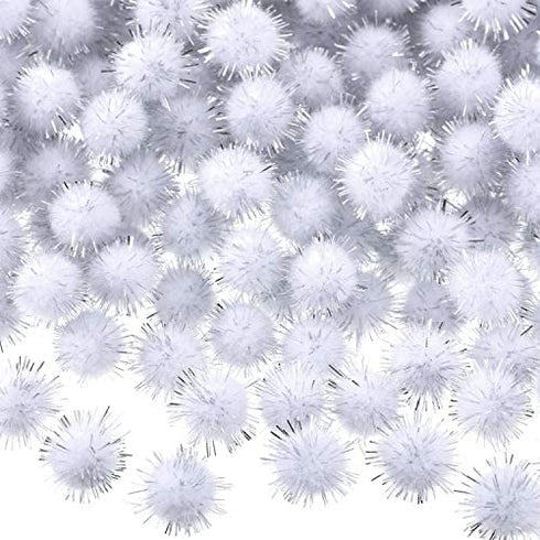 Hestya 500 Pieces 0.5 Inch Christmas Pompoms Glitter Pom Poms for Craft Making and Hobby Supplies (White)