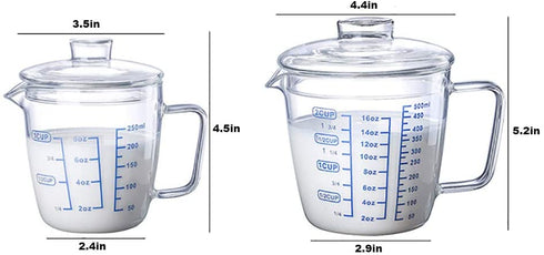 Goeielewe Glass Measuring Cup with Lid, Graduated Beaker Mug with Handle, Borosilicate Glass V-Shaped Spout Microwave Safe Scales Milk Cup for Cooking Baking (2cup/16oz/500ml)