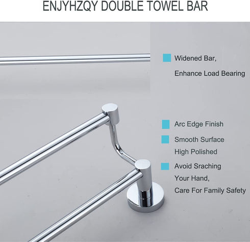 Bathroom Towel Bar Stainless Steel, Chrome Brushed Bath Towel Holder, Elegent Double Towel Bar for Bathroom (Chrome, 16inch)