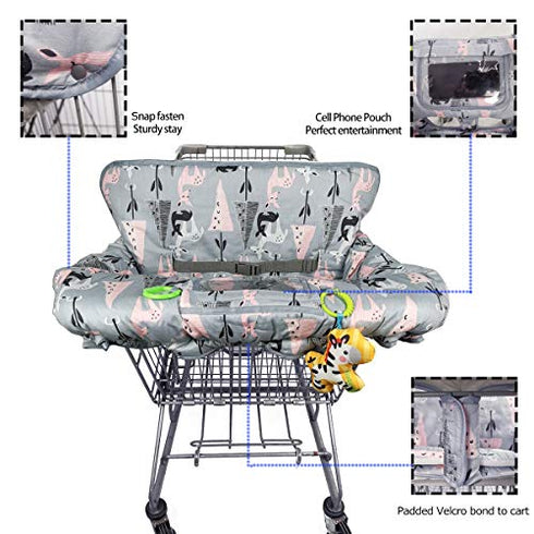 ICOPUCA Shopping Cart Cover, 2-in-1 cart Cover for Babies N high Chair Cover, Padded Grocery cart Cover for Baby boy Girl,with Split/Padded/Reversible seat Cushion, Large, Deer;
