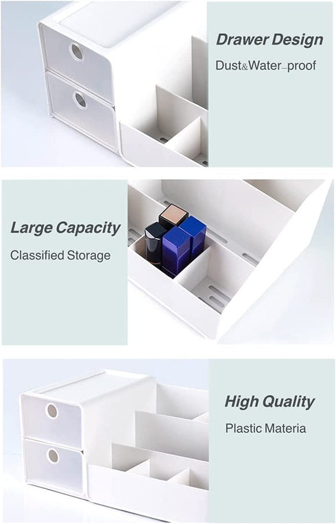 Clear Makeup Organizer for Vanity, Desk Cosmetics Organizer with Drawers for Lipsticks, Lotions, Jewelry, Nail Care, Skincare, Ideal for Dresser, Bedroom and Bathroom Countertops-White