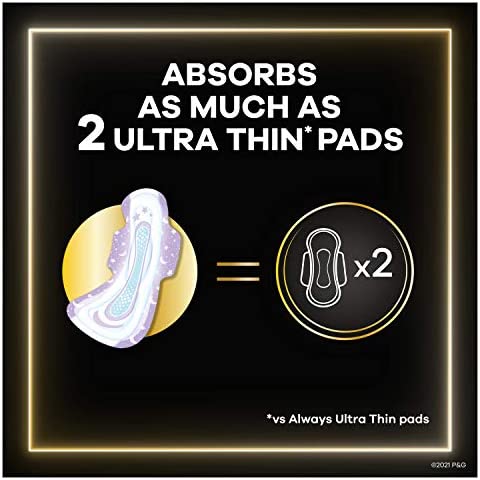 Always ZZZ Overnight Pads for Women Size 6 Unscented with Wings, Always' Widest Coverage for Worry-Free Nights, 10 Count