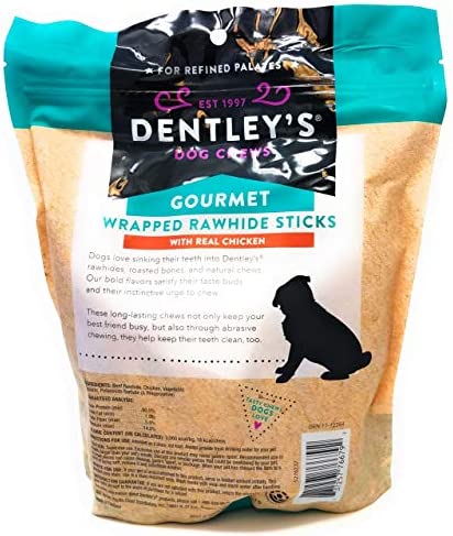 Dentley's Gourmet Wrapped Rawhide Sticks Dog Treats - Chicken 40 Count Per Pack
