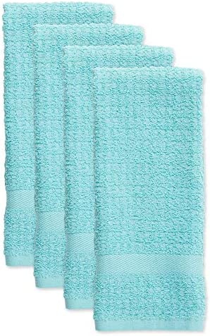 DII Basic Terry Collection Waffle Dishtowel Set, 15x26, Solid Aqua, 4 Piece