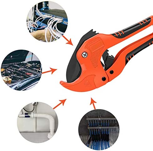 AIRAJ PVC Pipe Cutter to Cutting 1-3/4'' (42mm) PEX,PVC,PPR Plastic Pipes,Ratcheting PVC Pipe Cutter with SK5 Steel Blade & Ergonomic Handle,Plastic PVC Cutter Suitable for Home Working and Plumber