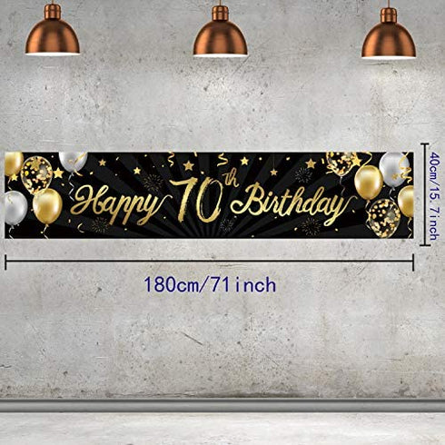 Happy 70th Birthday Banner Sign Gold Glitter 70 Years Birthday Party Decorations Supplies Anniversary Celebration Backdrop